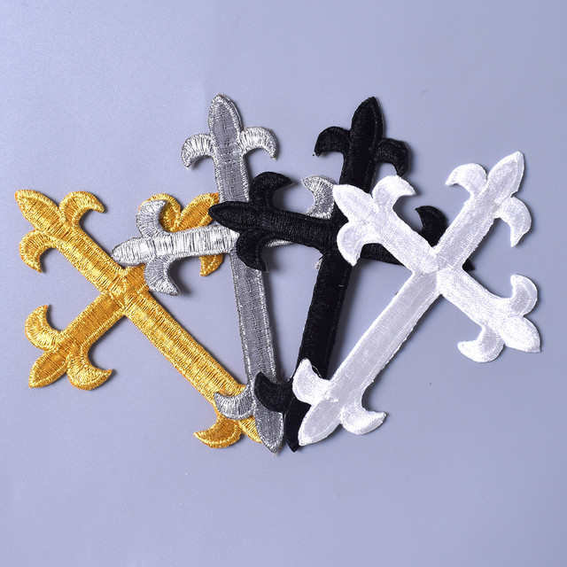 5Pcs Gold Silver Black Cross Iron On Transfers Patches For Clothing Rock  Punk Sticker